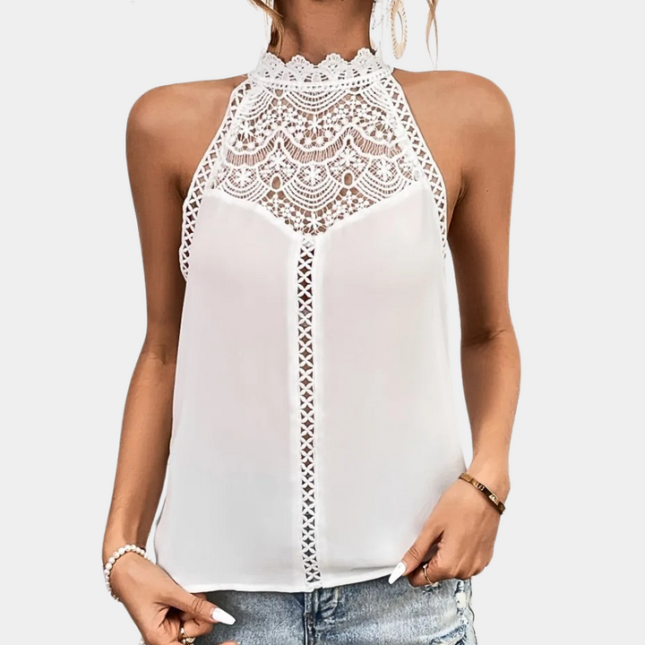 Duttini | Refined Sleeveless Lace Halter Top Mock Neck