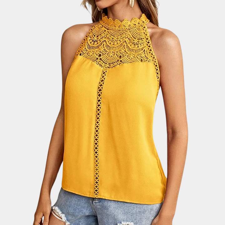 Duttini | Refined Sleeveless Lace Halter Top Mock Neck