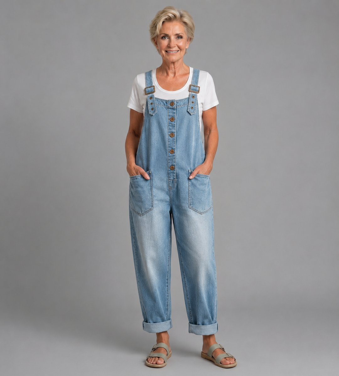 Duttini | Sophisticated Wide Leg Button Front Overalls