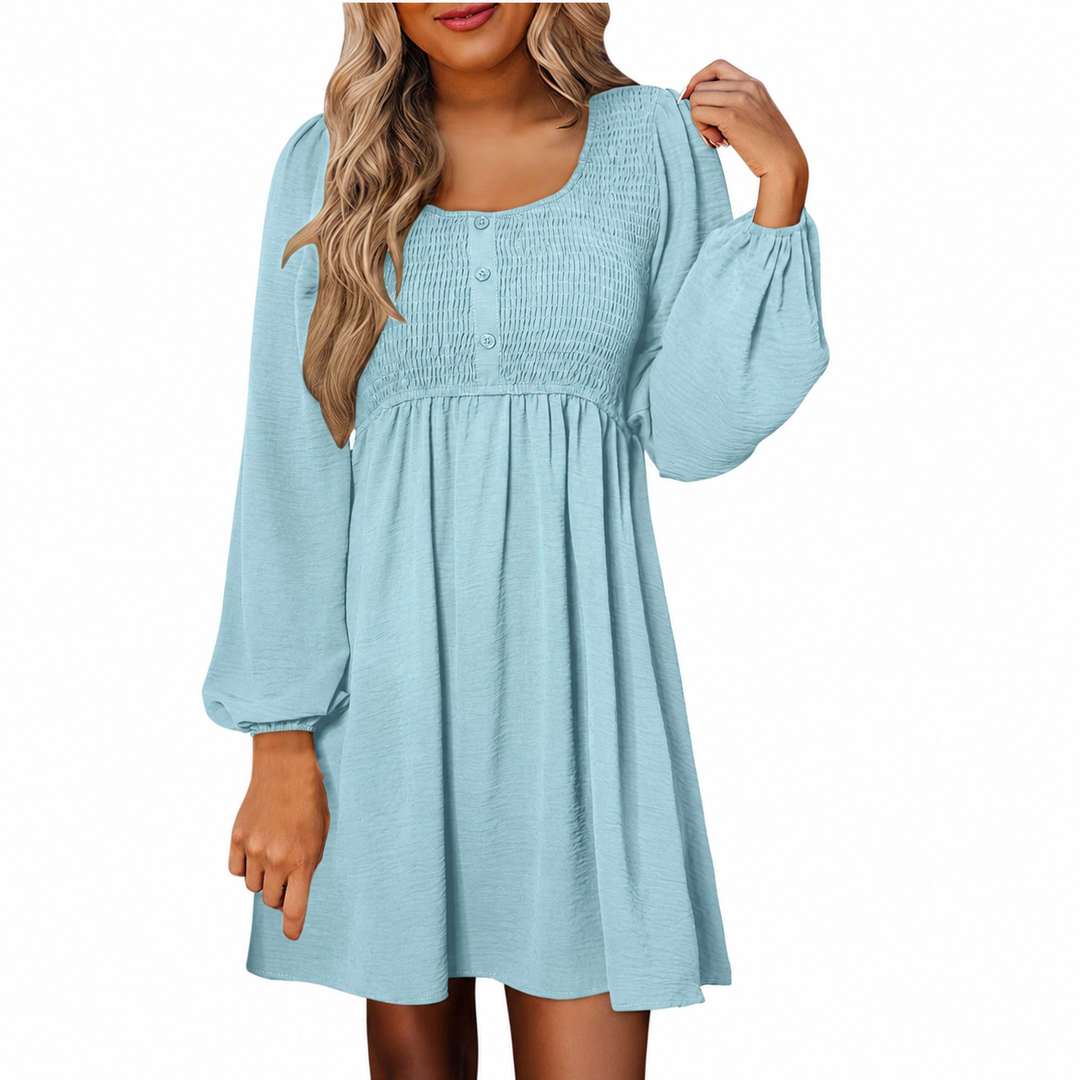 Duttini | Timeless Smocked Empire Waist Long Sleeve Mini Dress