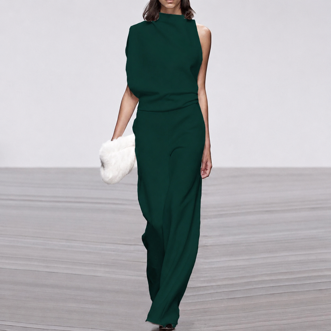 Duttini | Feminine Sleeveless Wide Leg Jumpsuit Mock Neck Formal
