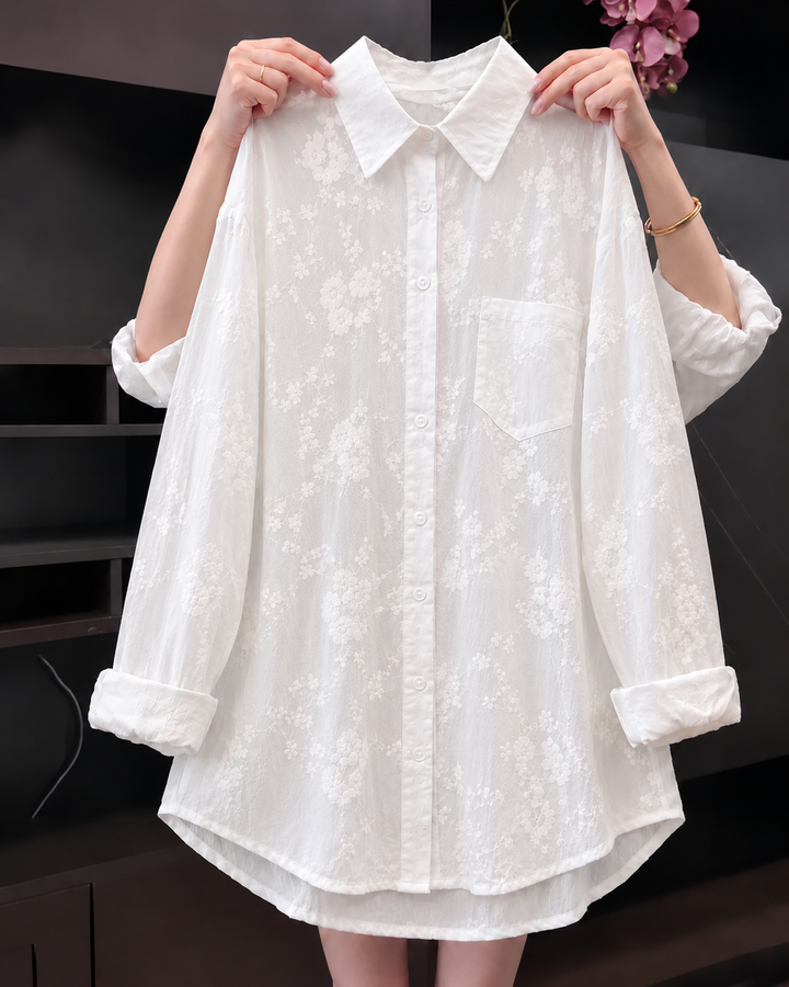 Duttini | Timeless Floral Solid Color Shirt With Dropped Shoulders