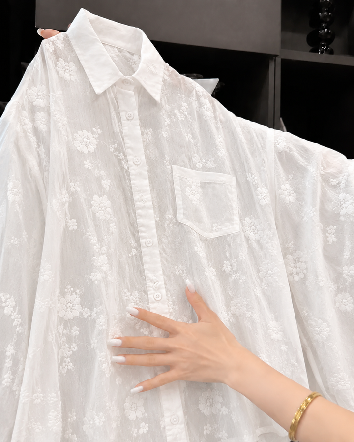 Duttini | Timeless Floral Solid Color Shirt With Dropped Shoulders