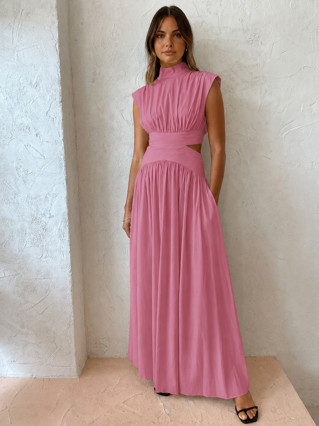 Duttini | Chic Mock Neck Cutout Maxi Dress Sleeveless Occasion Dress