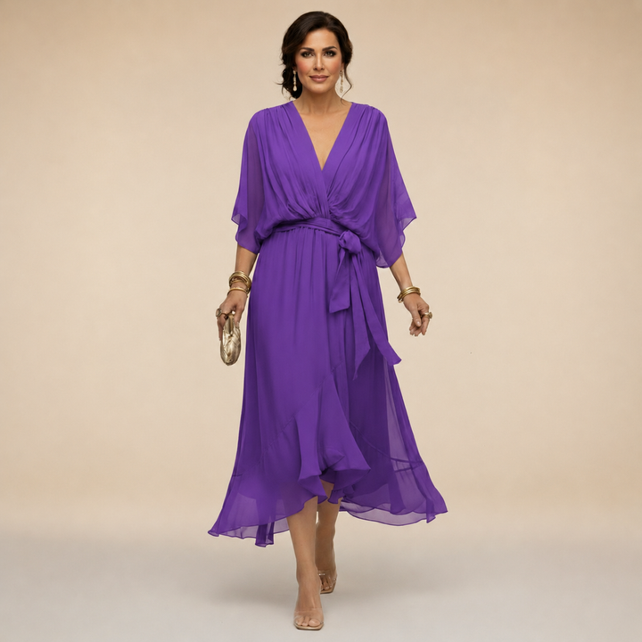 Duttini | Luxe V-Neck Wrap Midi Dress with a Flattering Silhouette