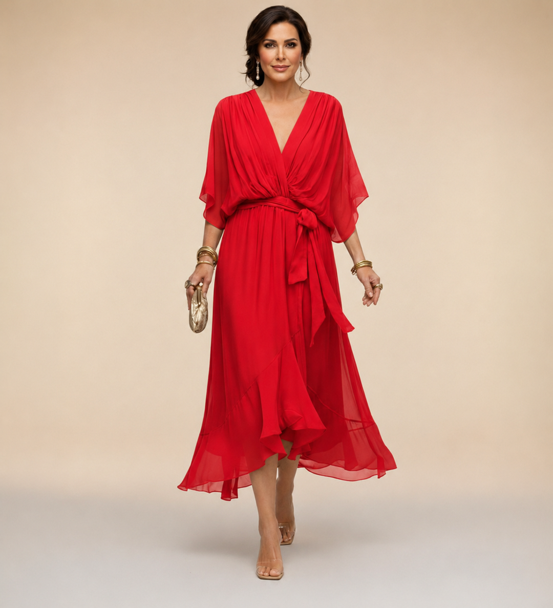 Duttini | Luxe V-Neck Wrap Midi Dress with a Flattering Silhouette