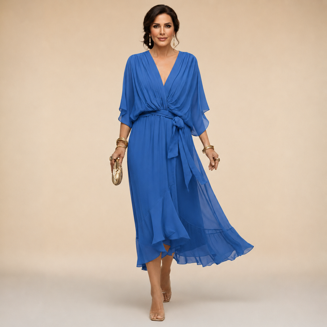 Duttini | Luxe V-Neck Wrap Midi Dress with a Flattering Silhouette