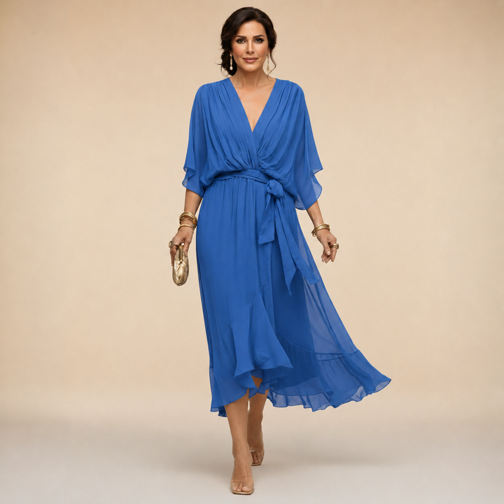 Duttini | Luxe V-Neck Wrap Midi Dress with a Flattering Silhouette