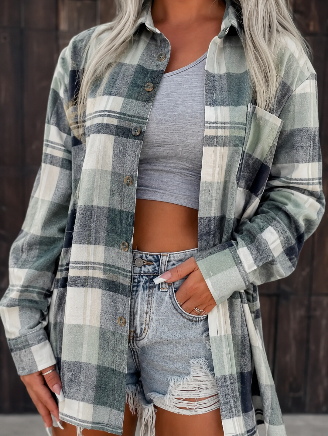 Duttini | Elegant Oversized Plaid Flannel Button-Down Shirt