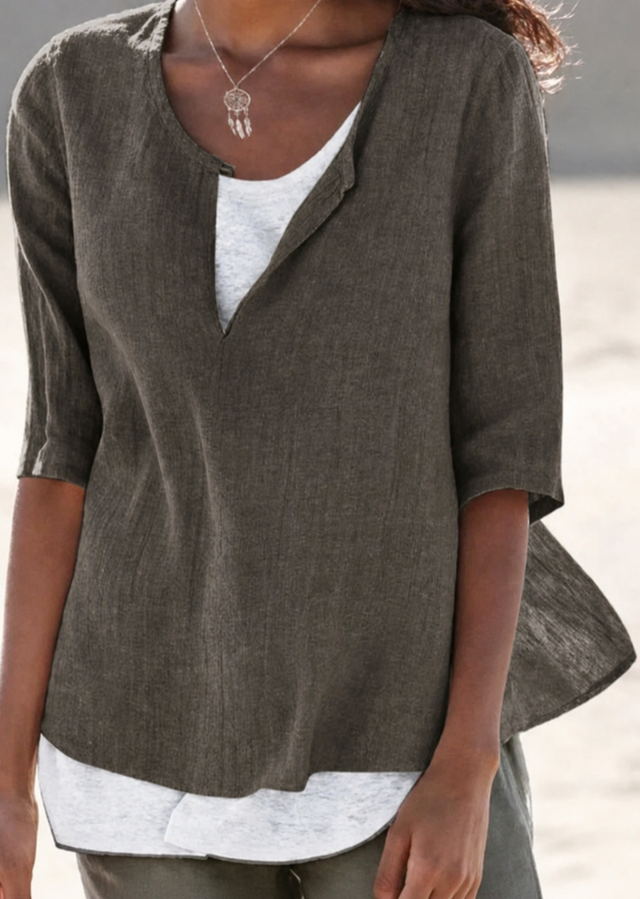Duttini | Modern 3/4 Sleeve Blouse Split Neck Casual Top