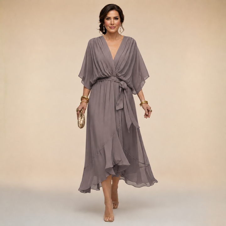 Duttini | Luxe V-Neck Wrap Midi Dress with a Flattering Silhouette