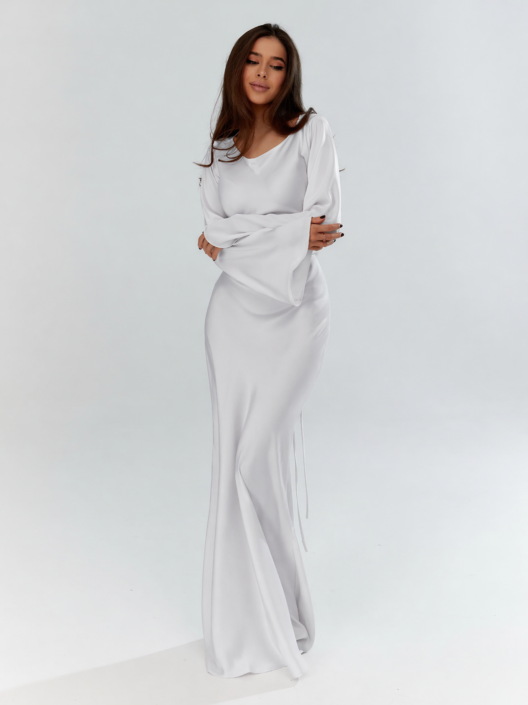 Duttini | Timeless Satin Long Sleeve Maxi Dress Formal Gown