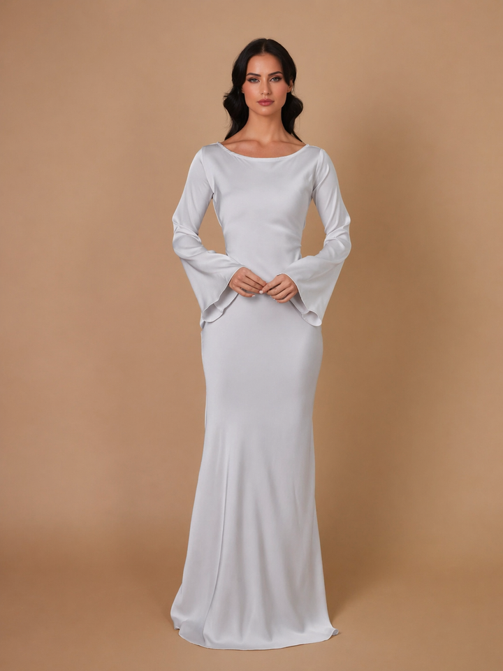 Duttini | Timeless Satin Long Sleeve Maxi Dress Formal Gown