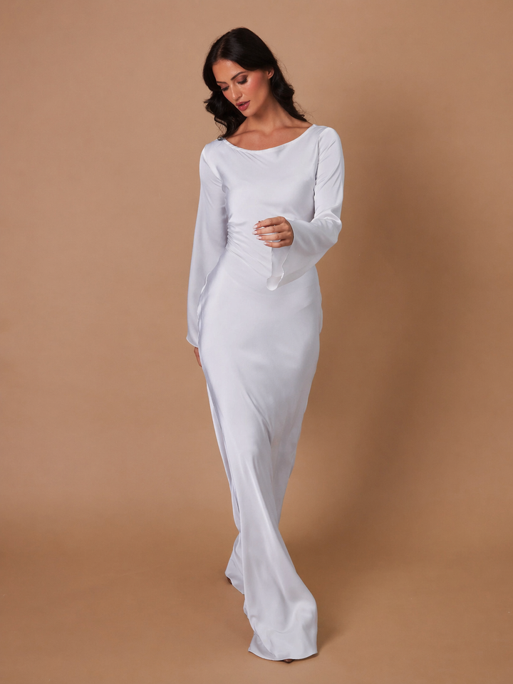 Duttini | Timeless Satin Long Sleeve Maxi Dress Formal Gown