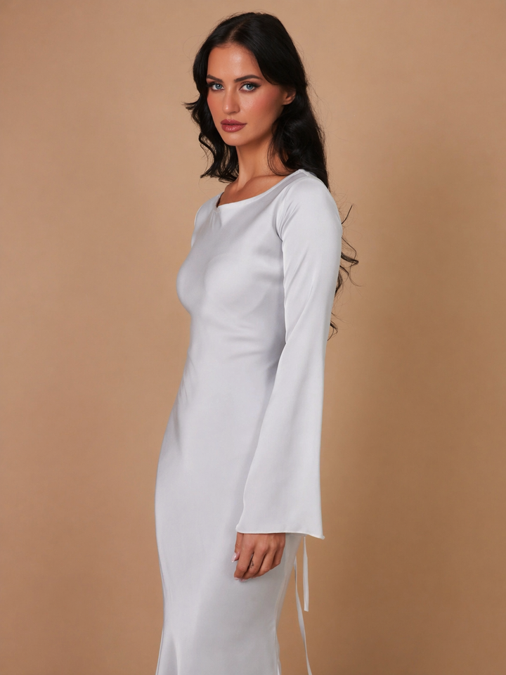 Duttini | Timeless Satin Long Sleeve Maxi Dress Formal Gown