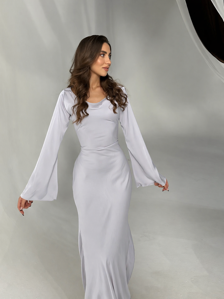 Duttini | Timeless Satin Long Sleeve Maxi Dress Formal Gown