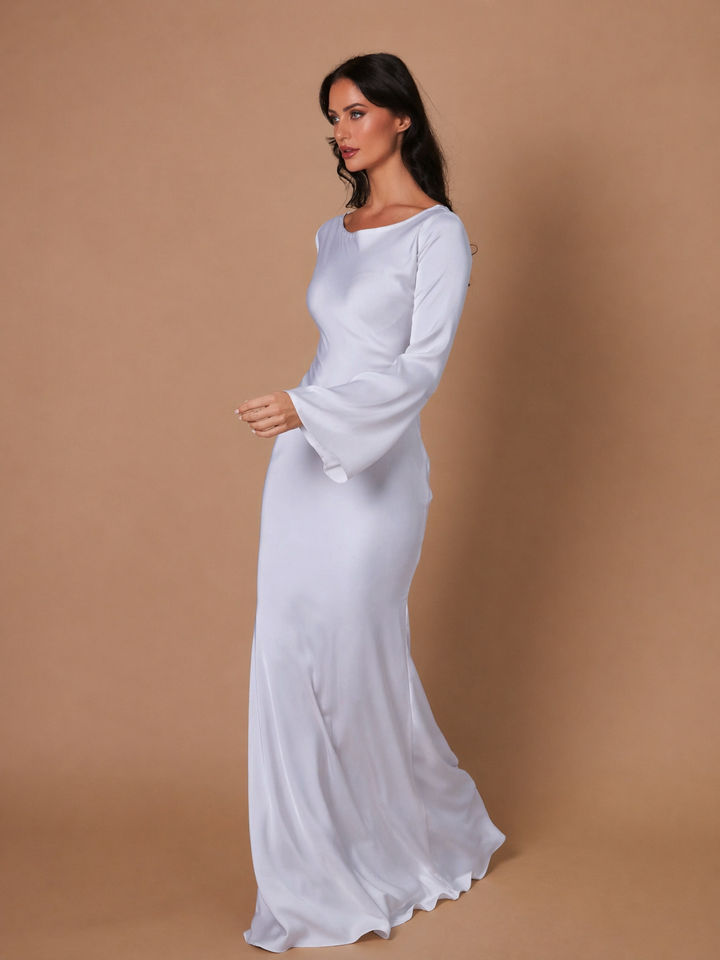 Duttini | Timeless Satin Long Sleeve Maxi Dress Formal Gown