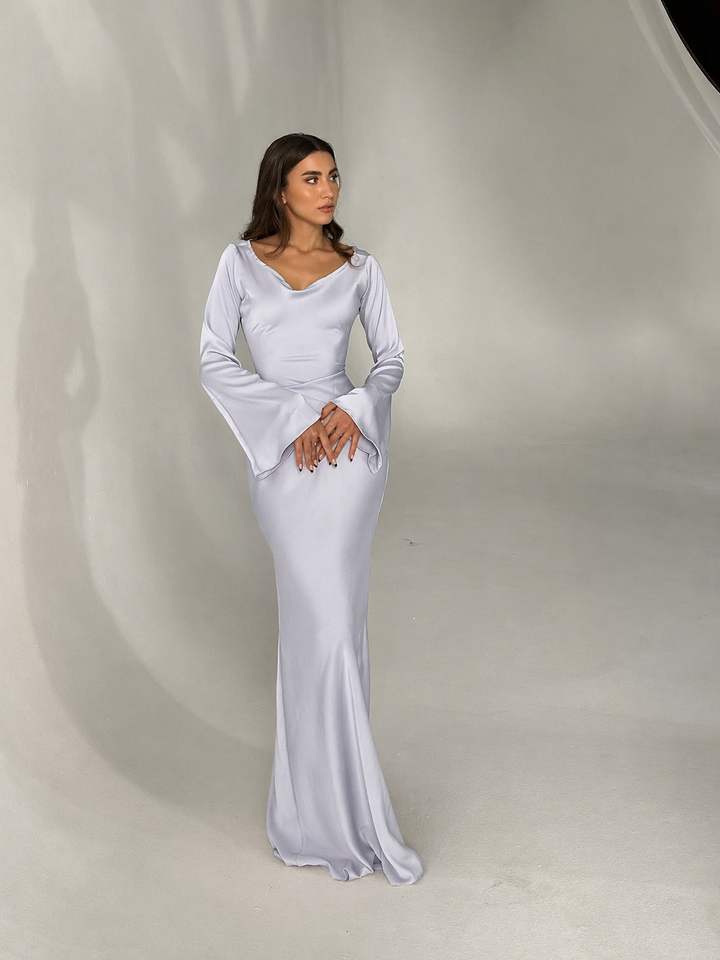 Duttini | Timeless Satin Long Sleeve Maxi Dress Formal Gown