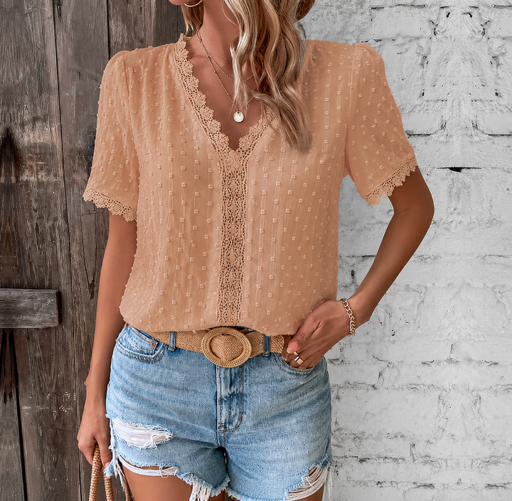 Duttini | Timeless V-Neck Lace Blouse with a Timeless Finish
