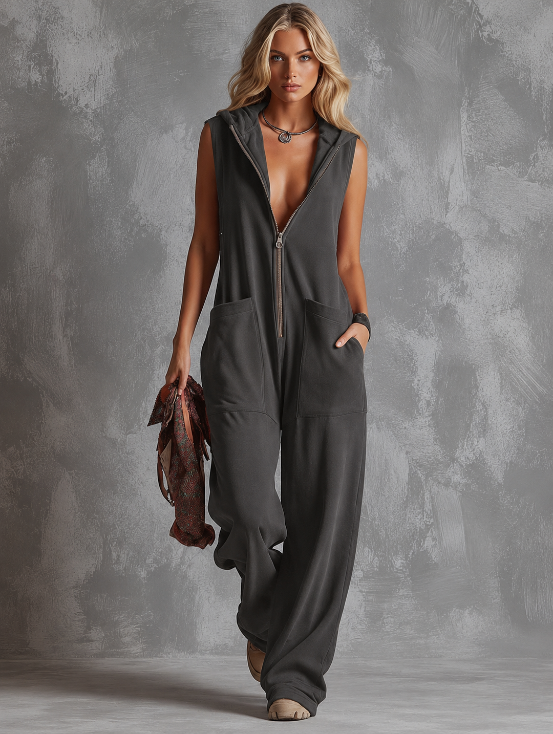 Duttini | Statement Hooded Sleeveless Jumpsuit
