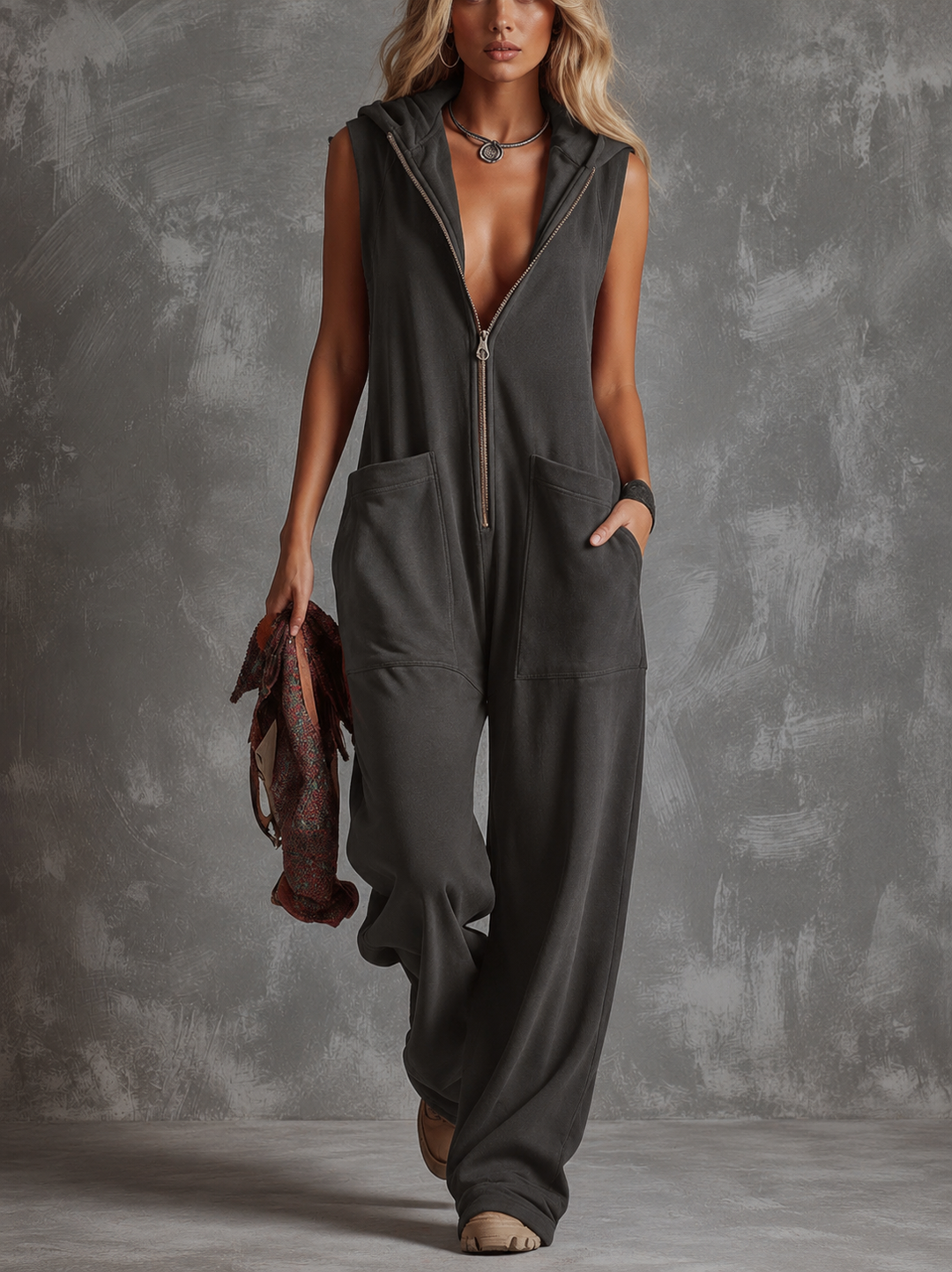 Duttini | Statement Hooded Sleeveless Jumpsuit