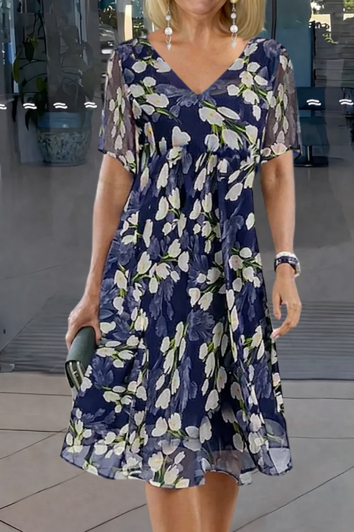 Duttini | Flowing Floral Print Double Tunic Dress in a Flattering Cut