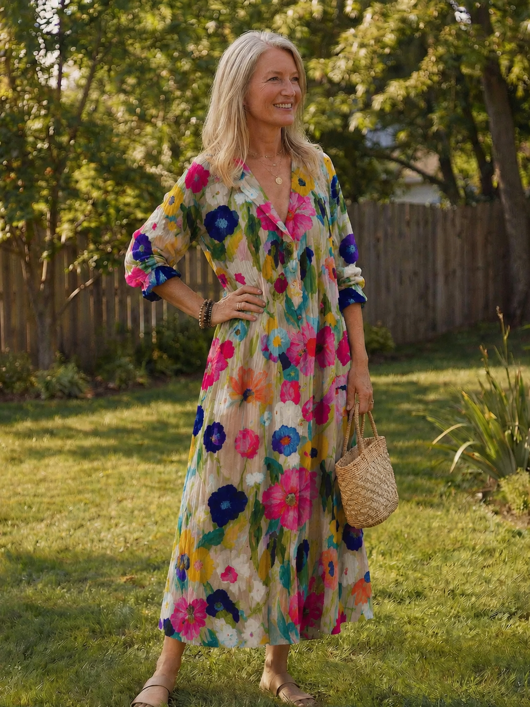 Duttini | Timeless Floral Button Front Maxi Dress