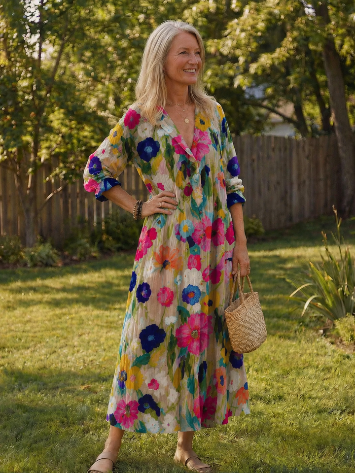 Duttini | Timeless Floral Button Front Maxi Dress