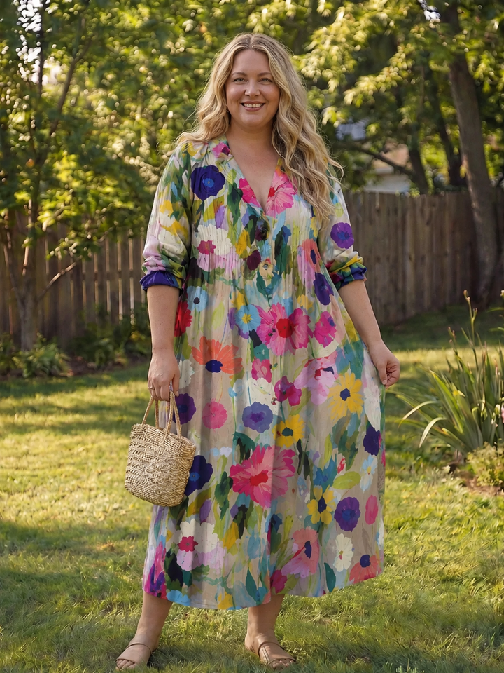 Duttini | Timeless Floral Button Front Maxi Dress