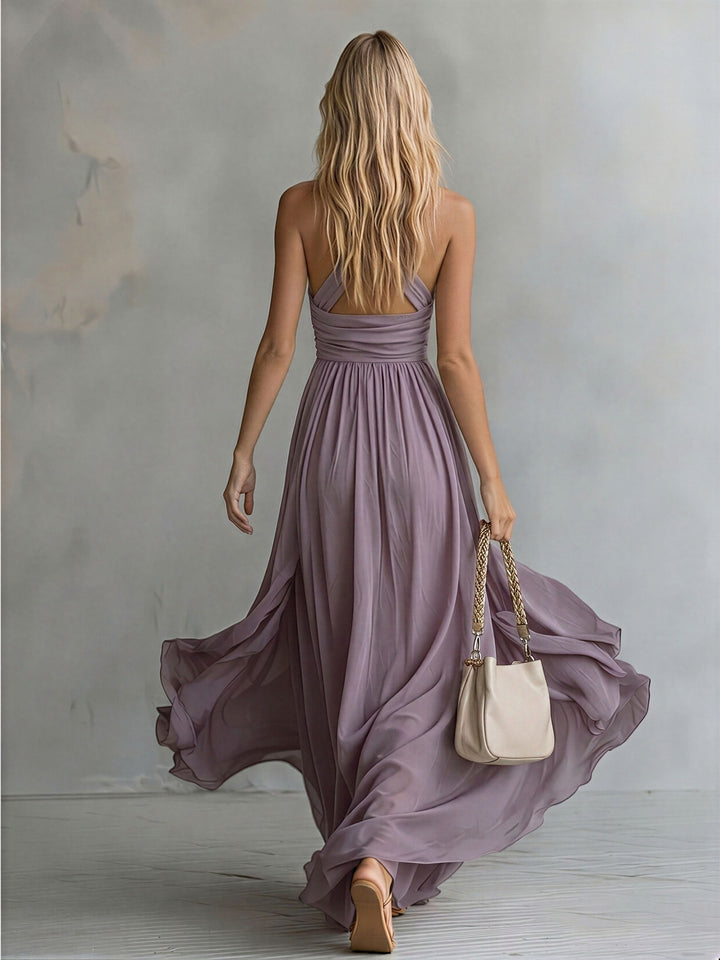 Duttini | Chiffon Halter Neck Elegant Evening Dress