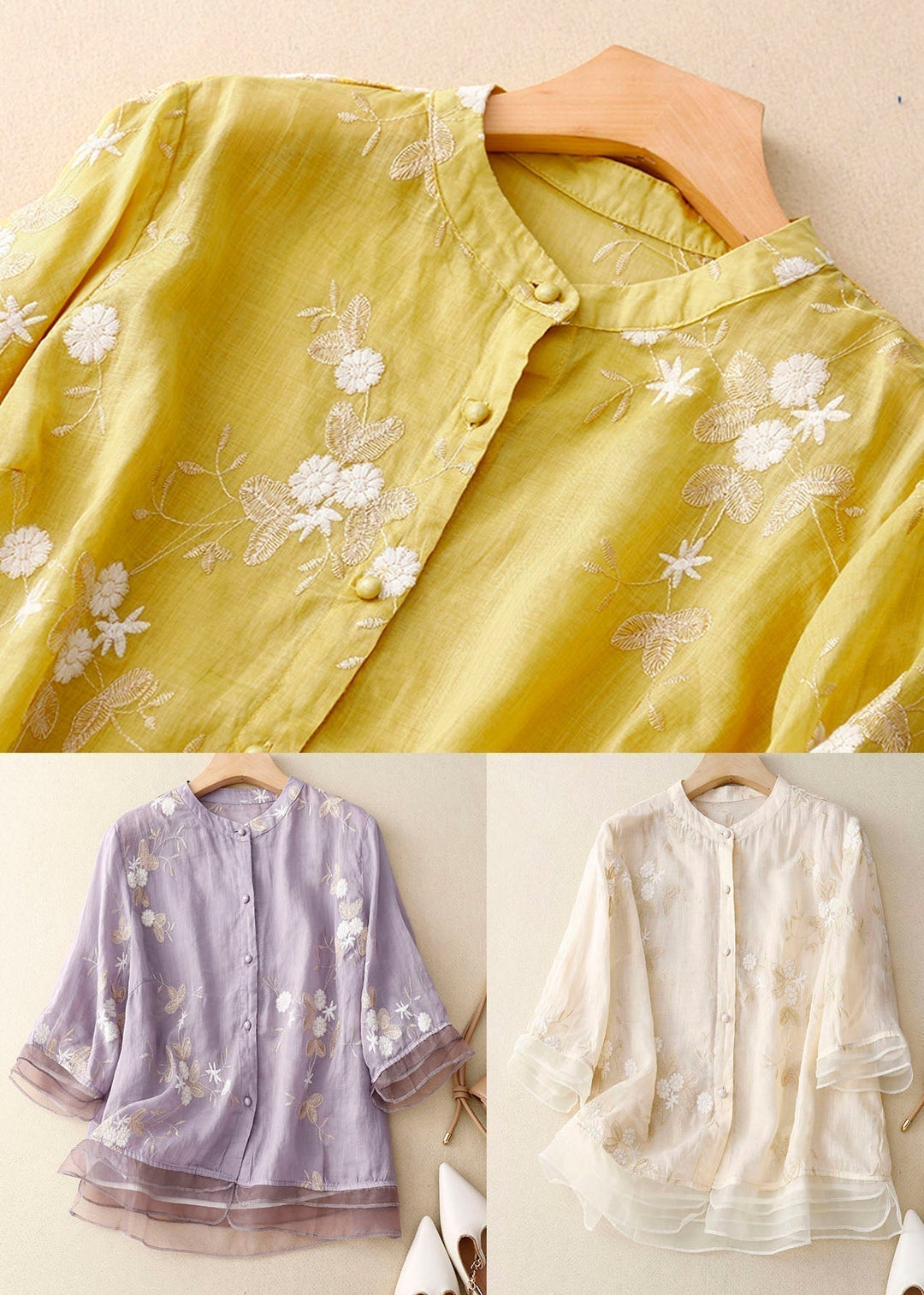 Duttini | Chic Blouse With Floral Accents with Graceful Drape