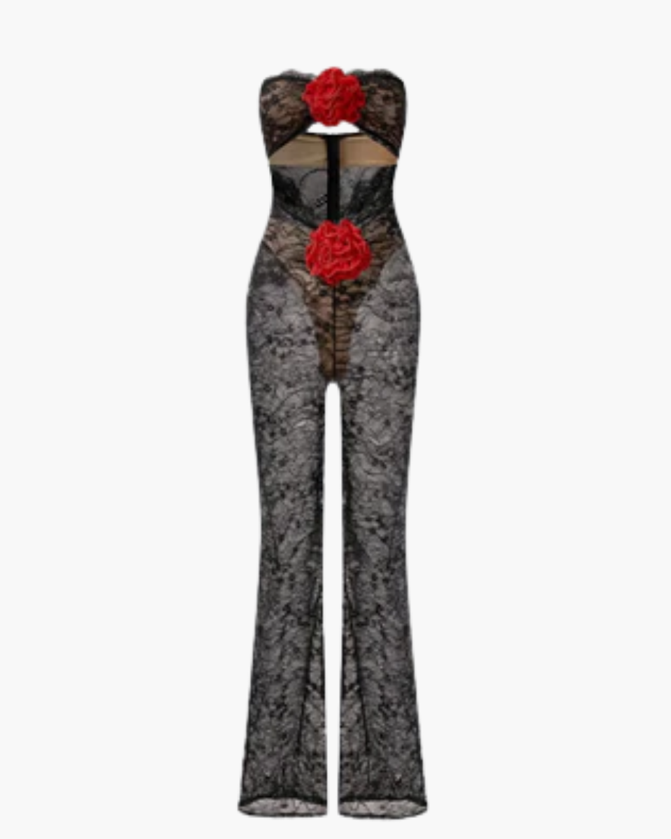Duttini | Sheer lace chiffon jumpsuit in rose