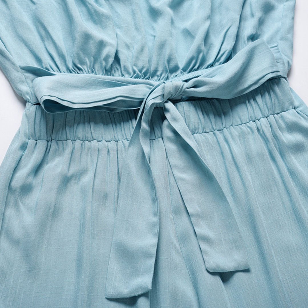 Duttini | Modern Strapless Tie Waist Wide Leg Jumpsuit