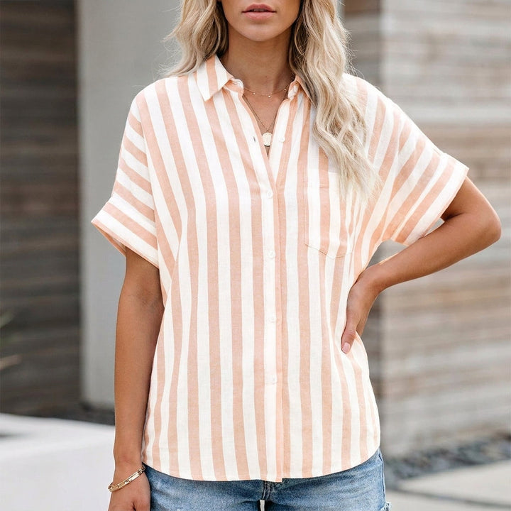 Duttini | Elegant Relaxed Striped Button-Up Blouse With Effortless Coastal Summer Style