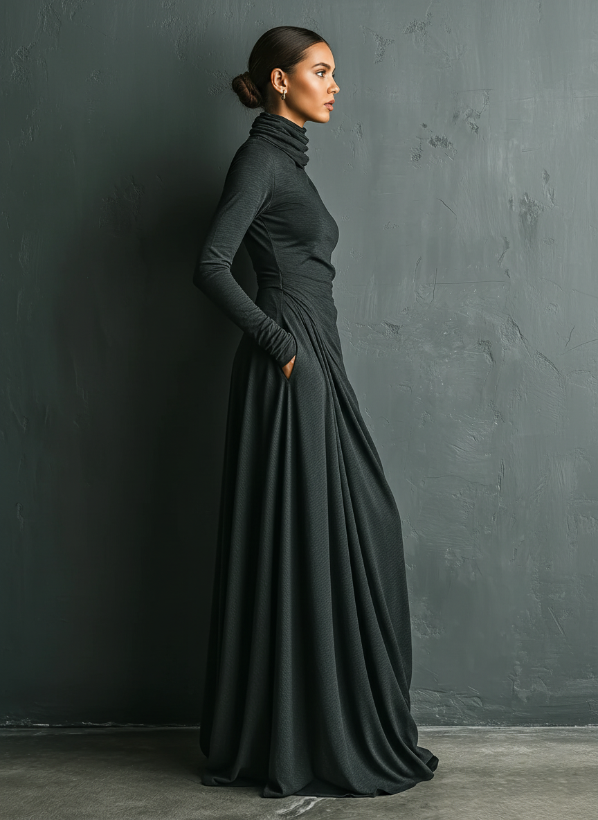 Duttini | Cotton Turtleneck Evening Dress