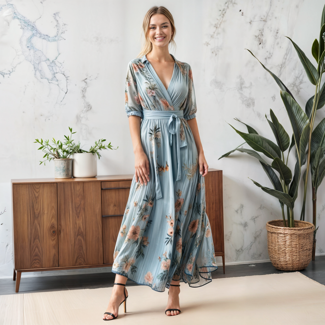 Duttini | Feminine V-Neck Midi Dress with Graceful Drape