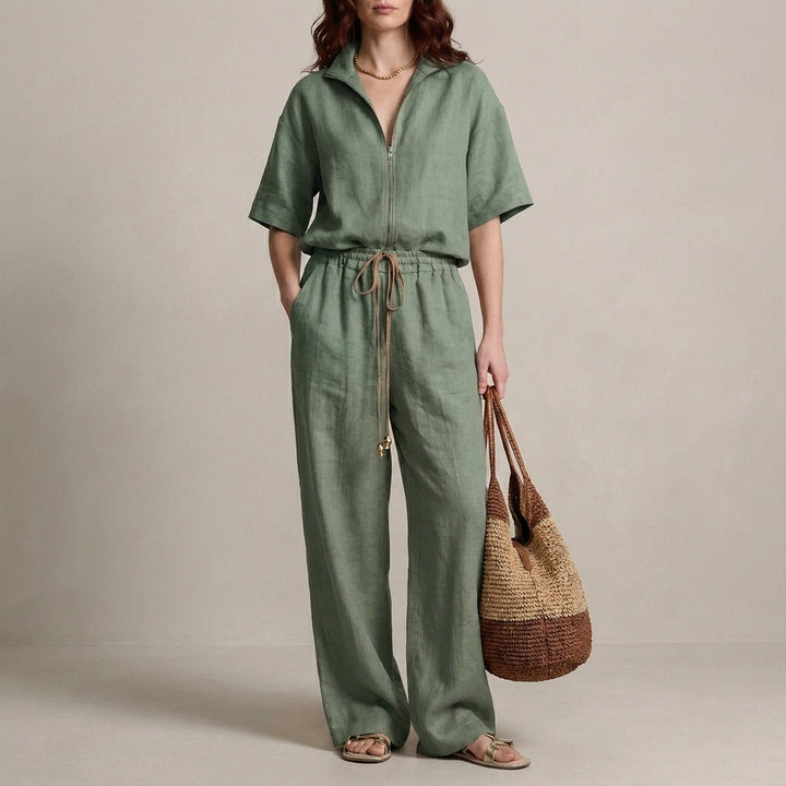 Duttini | Effortless Zip-Neck Top And Wide-Leg Trouser Set
