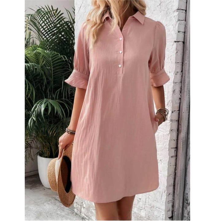Duttini | Modern Button-Down Shirt Dress 3/4 Sleeve Knee Length