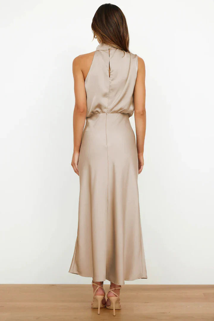 Duttini | Draped Neckline Satin Midi Dress