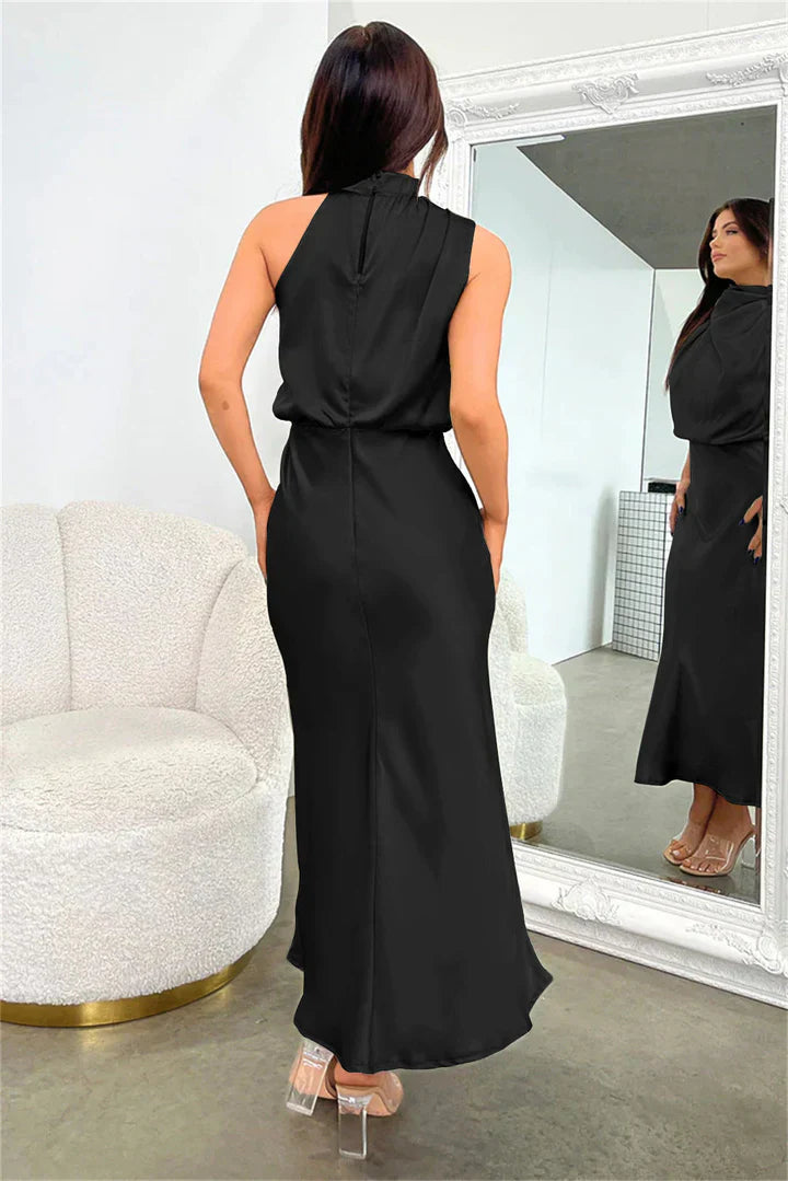 Duttini | Draped Neckline Satin Midi Dress