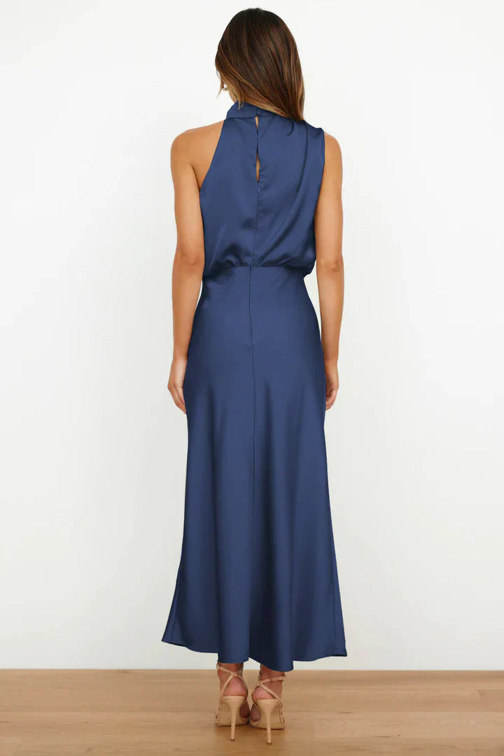 Duttini | Draped Neckline Satin Midi Dress