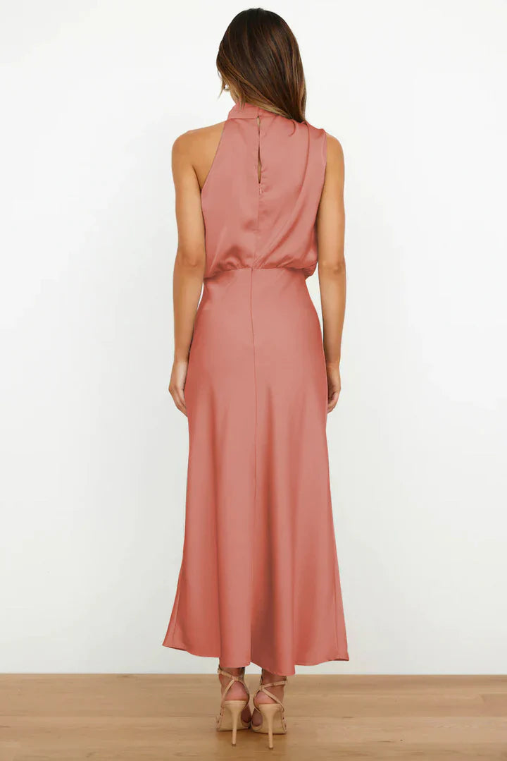 Duttini | Draped Neckline Satin Midi Dress