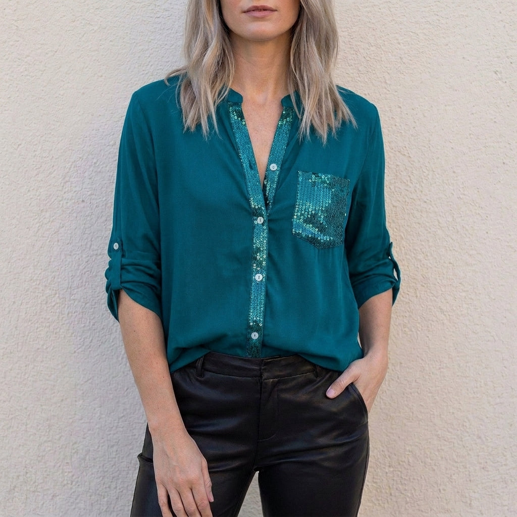 Duttini | Sculpted Relaxed Button-Front Statement Pocket Blouse