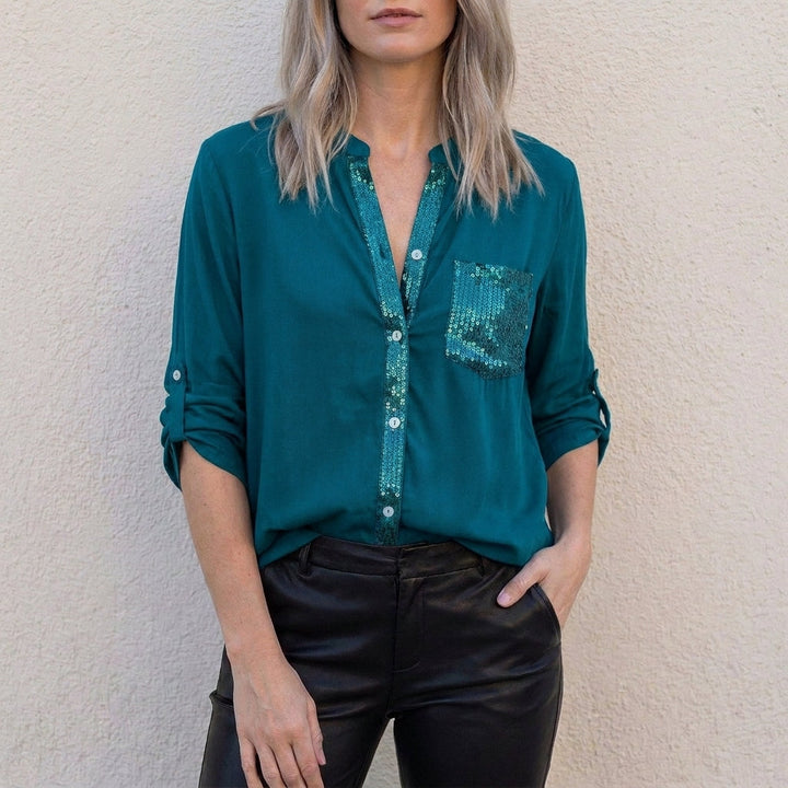 Duttini | Sculpted Relaxed Button-Front Statement Pocket Blouse