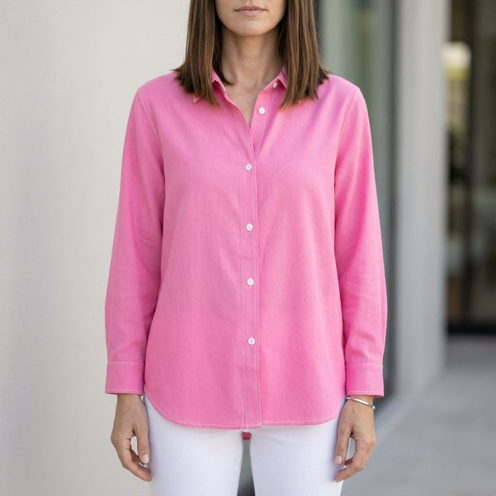 Duttini | Flowing Relaxed Button-Up Blouse With Rolled Sleeve Cuff Detail