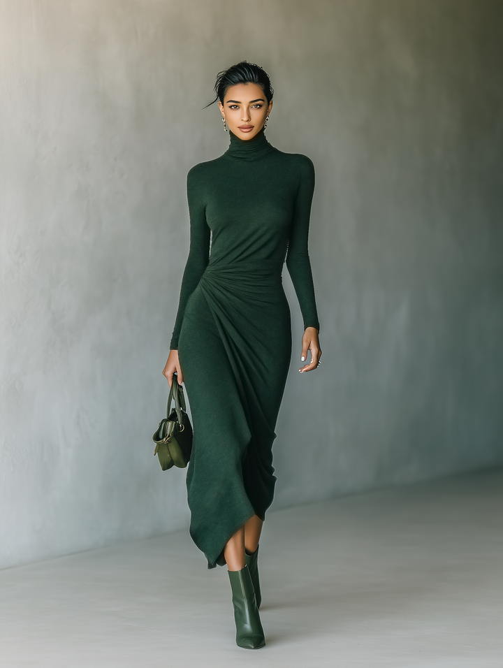 Duttini | Dark Green Knit Wrap Dress