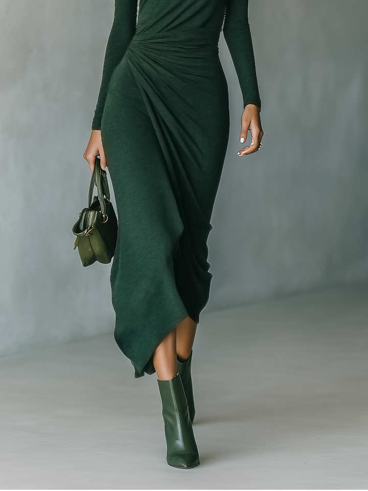 Duttini | Dark Green Knit Wrap Dress