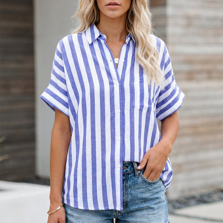 Duttini | Elegant Relaxed Striped Button-Up Blouse With Effortless Coastal Summer Style