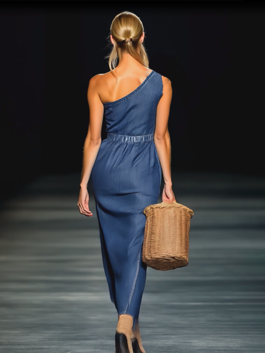 Duttini | Denim Strapless Evening Dress