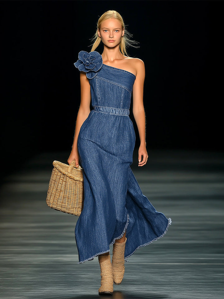 Duttini | Denim Strapless Evening Dress